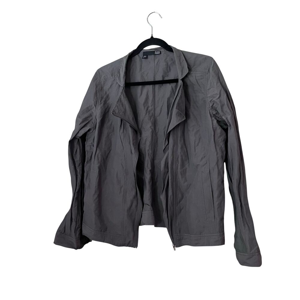 Eileen Fisher Light Cotton Nylon Collared Windbreaker Lightweight Jacket Large
